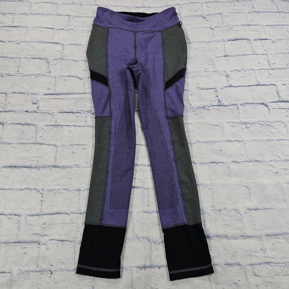 Dover Saddlery Riding Sport Leggings WOMENS XL Purple Grey Colorblock Equestrian